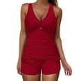 thumbnail image 1 of UTSJKR Women Tankini Swimsuit with Shorts - Two Piece Tummy Control Bathing Suit Twist Knot Swimwear 2025 with Pockets Wine S, 1 of 8