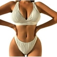 thumbnail image 1 of UTSJKR Women Textured Bikini Swimsuit Mid Waist Sexy Bathing Suit Criss Cross V Neck High Cut 2 Piece Swimwear Beachwear White S, 1 of 7
