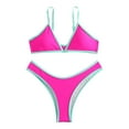 thumbnail image 1 of UTSJKR Women Triangle High Cut Bikini Sets Color Block Split Style Sexy High Waisted Thong String 2 Piece Swimsuit Hot Pink L, 1 of 2