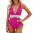thumbnail image 1 of UTSJKR Women Tummy Control Swimsuits One Piece Slimming Modest Bathing Suit Color Block Drawstring Swim Suits Hot Pink S, 1 of 5