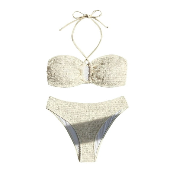UTSJKR Women Two Piece Bikini Set - Sexy Halter Triangle Bikini Top with High Cut Cheeky Bikini Bottom Swimsuits White XL