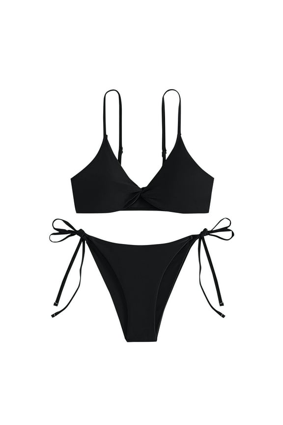 Women Two Piece Bikini Swimsuit Sets Sexy Swimwear Chest Pad Triangle Sexy Bikini Sets with Adjustable Strap for Beach Black M