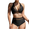 thumbnail image 1 of UTSJKR Women Two Piece Swimming Suits Mesh High Waisted Bikini Set Sexy V Neck Tummy Control Swimsuit Bathing Suit Black S, 1 of 9