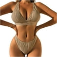 thumbnail image 1 of UTSJKR Women Two Piece Swimsuits Halter Triangle String Brazilian Bikini Sets Flattering Ruched High Cut Cheeky Thong Bathing Suit Coffee M, 1 of 7