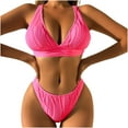 thumbnail image 1 of UTSJKR Women Two Piece Swimsuits Halter Triangle String Brazilian Bikini Sets Flattering Ruched High Cut Cheeky Thong Bathing Suit Hot Pink M, 1 of 9
