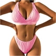 thumbnail image 1 of UTSJKR Women Two Piece Swimsuits Halter Triangle String Brazilian Bikini Sets Flattering Ruched High Cut Cheeky Thong Bathing Suit Pink M, 1 of 7
