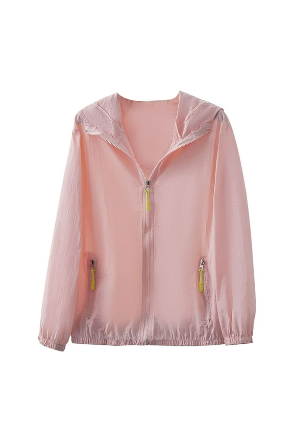 Women UPF 50 Hooded Jacket Lightweight Full Zip Athletic Running Sun Protection Long Sleeve Workout Hiking Outdoor Pink XXL