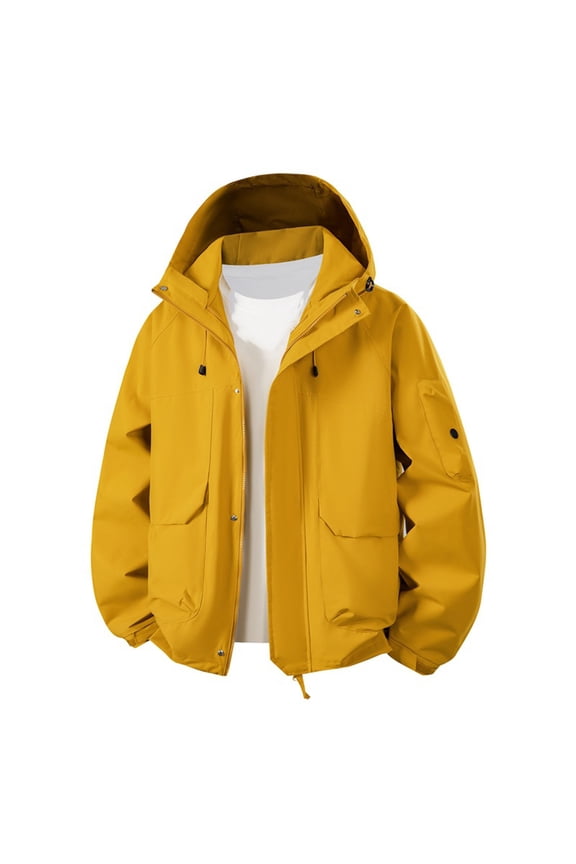 Women Waterproof Windbreaker with Adjustable Hood Plus Size Lightweight Mens Womens Hiking Cycling Rain Coat Jacket Yellow S