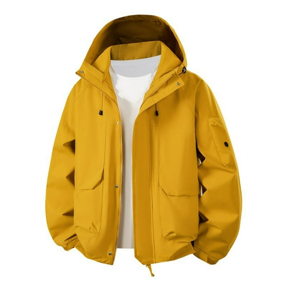 UTSJKR Women Waterproof Windbreaker with Adjustable Hood Plus Size Lightweight Mens Womens Hiking Cycling Rain Coat Jacket Yellow XL