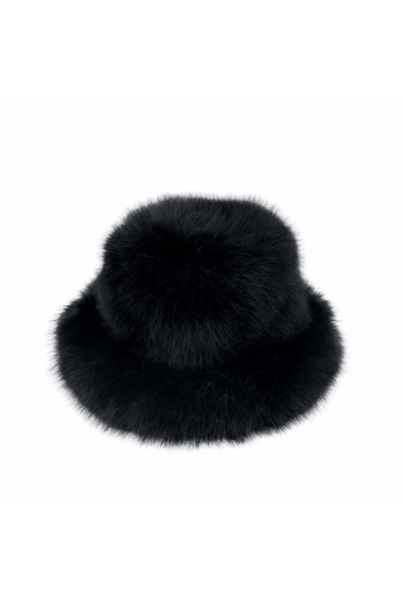 Women Winter Fuzzy Bucket Hat Warm Plush Faux Fur Fisherman Cap Mongolian Ski Beret Panama Caps Fluffy Ushanka Hat Black