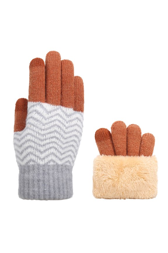 Women Winter Gloves Thermal Warm Elastic Knitted Touchscreen Gloves Color Block Soft Clothes for Cold Weather Brown