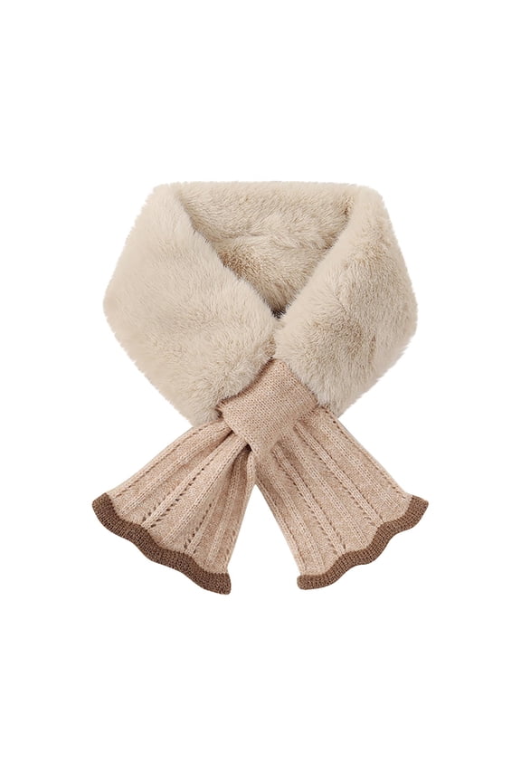 Women Winter Plush Scarf,Fur Scarf Neck Warmer,Womens Fur Collar Scarf,Furry Criss Cross Scarf Faux Rex Rabbit Hair Scarf Beige