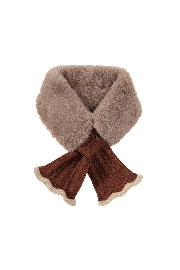 Women Winter Plush Scarf,Fur Scarf Neck Warmer,Womens Fur Collar Scarf,Furry Criss Cross Scarf Faux Rex Rabbit Hair Scarf Coffee