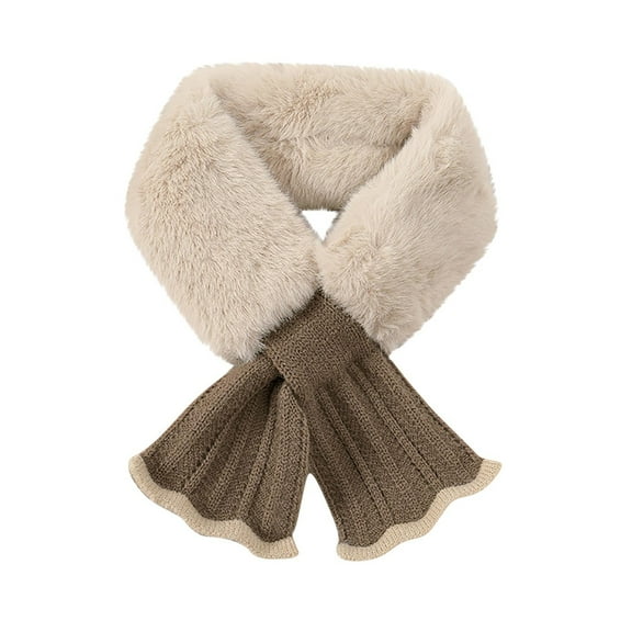 UTSJKR Women Winter Plush Scarf,Fur Scarf Neck Warmer,Womens Fur Collar Scarf,Furry Criss Cross Scarf Faux Rex Rabbit Hair Scarf Khaki
