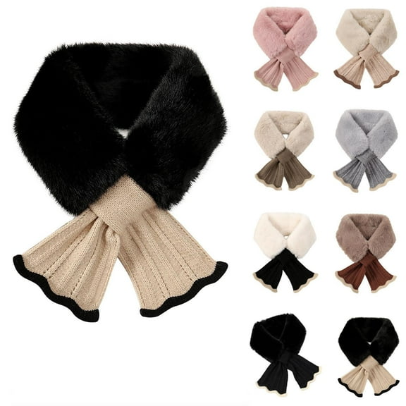 UTSJKR Women Winter Plush Scarf,Fur Scarf Neck Warmer,Womens Fur Collar Scarf,Furry Criss Cross Scarf Faux Rex Rabbit Hair Scarf White