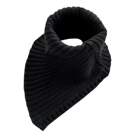 UTSJKR Women Winter Rib Knit Turtleneck Faux Collar Solid Color Detachable Triangular Scarf Wrap Windproof Neck Warmer Black