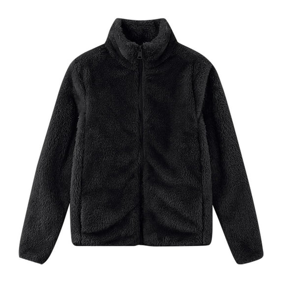 UTSJKR Women Winter Warm Fuzzy Fleece Jackets Stand Collar Long Sleeve Zip Up Fluffy Outwear Coat Plus Size Oversized Thickening Sherpa Sweatshirt Black L