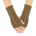 thumbnail image 1 of UTSJKR Women Winter Warm Knit Gloves Hand Crochet Thumbhole Arm Warmers Mittens Solid Color Half Finger Knitted Cold Weather Khaki, 1 of 3