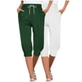 thumbnail image 1 of UTSJKR Women's 2 PC Casual Capri Pants 3/4 Length Drawstring Elastic Waist with Pockets Solid Color Loose Fit Cropped Pants Multicolor XXL, 1 of 9