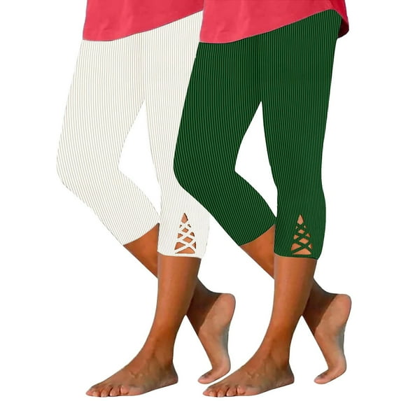 UTSJKR Women's 2 Pack Casual Capri Leggings Hollow out Cross Bandage Workout Yoga Pants Stretch Tummy Control 3/6 Length Pants Multicolor XXL