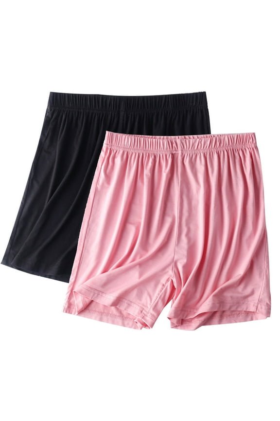 Women's 2 Pack Cotton Pajama Shorts Soft Stretch Sleep Bottoms Elastic Waist Lounge Shorts with Pockets Pink L