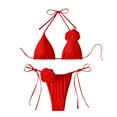 thumbnail image 1 of UTSJKR Women's 2 Piece 3D Floral Appliques Swimsuits Halter String Triangle Bikini Set Beach Bathing Suit Red L, 1 of 4