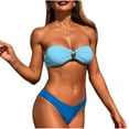 thumbnail image 1 of UTSJKR Women's 2 Piece Bandeau Swimsuit Ruched Strapless Bandeau High Cut Bikini Set Bathing Suit Metallic Ruched Tie Comfy Strapless Bra and High Cut Brief Swimsuits Sky Blue S, 1 of 5