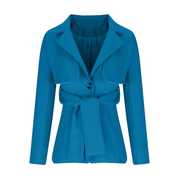 UTSJKR Women's 2024 Fashion Long Sleeve Blazer Jackets Casual Open Front Collar Fall Cardigan Business Office Jacket Work Suit with Belt Blue XXL