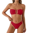 thumbnail image 1 of UTSJKR Women's 2026 Strapless Hollow Out Bandeau Bikini, Triangle Split Bathing Suit, Casual Summer Pool Beach Swimwear Red M, 1 of 8