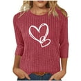 thumbnail image 1 of UTSJKR Women's 3/4 Sleeve Crewneck T-Shirt Valentines Day Heart Print Fleece Ribbed Printed Casual Pullover Red S, 1 of 5