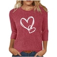 thumbnail image 1 of UTSJKR Women's 3/4 Sleeve Crewneck T-Shirt Valentines Day Heart Print Fleece Ribbed Printed Casual Pullover Red XXL, 1 of 5
