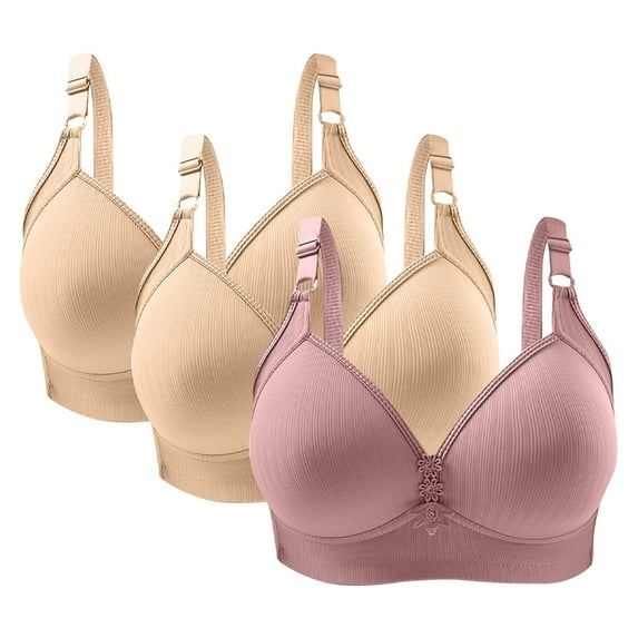 UTSJKR Women's 3 Pack Full Coverage Wireless Bras Seamless Push Up Bras for Everyday Wear Breathable Comfort Bra for Big Bust Soft Padded Bra Beige 40/90