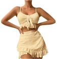 thumbnail image 1 of UTSJKR Women's 3 Piece Bathing Suit Tie Front Ruffle Hem High Cut Bikini Tankini with Beach Skirt Wrapped Hip Skirt Split Swimwear Set Yellow S, 1 of 6