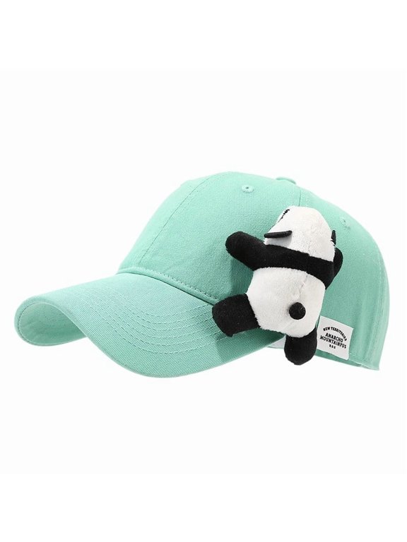Women's 3D Panda Plush Baseball Cap, Cute Cartoon Adjustable Duckbill Hat Outdoor Street Fashion Army Green