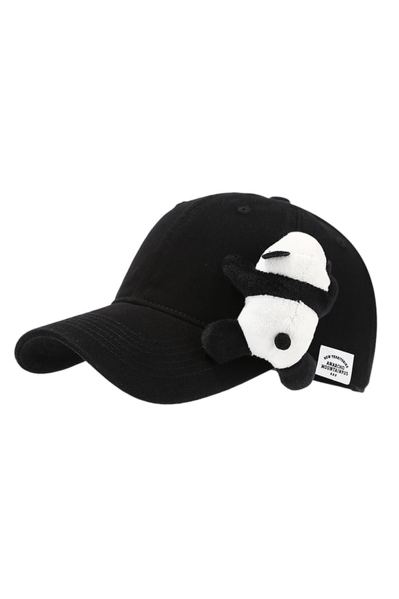 Women's 3D Panda Plush Baseball Cap, Cute Cartoon Adjustable Duckbill Hat Outdoor Street Fashion Black