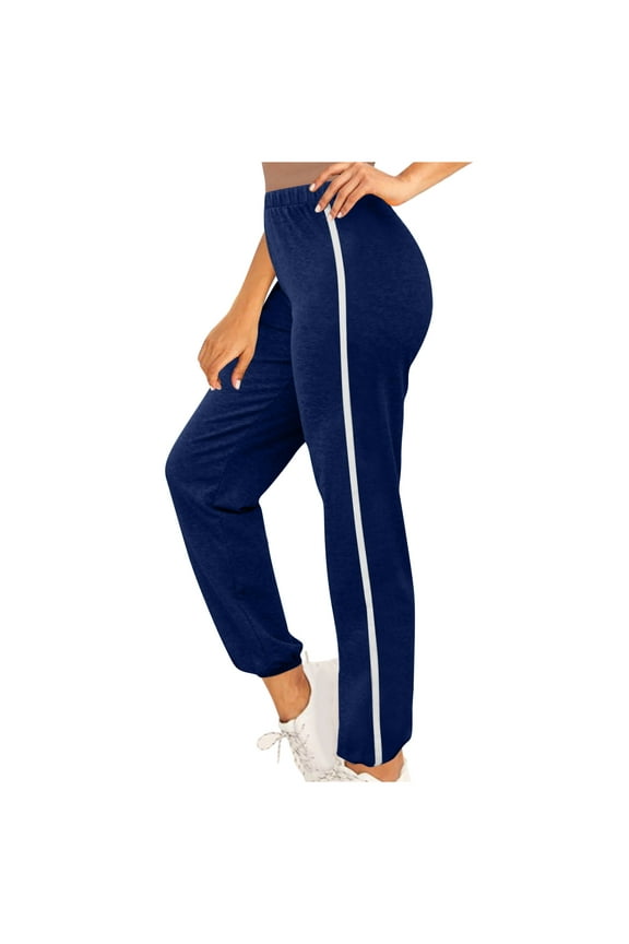 Women's Activewear Side Stripe Drawstring Sweatpants with Pockets High Waist Jogger Pants Tapered Lounge Pants Sports Workout Running Pants Navy M