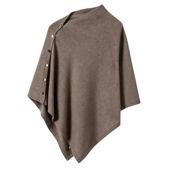 UTSJKR Women’s Asymmetric Button‑Detail Knit Poncho Cape Shawl Soft Warm Triangle Wrap for Fall Winter Daily Layering Fashion Accessory Coffee