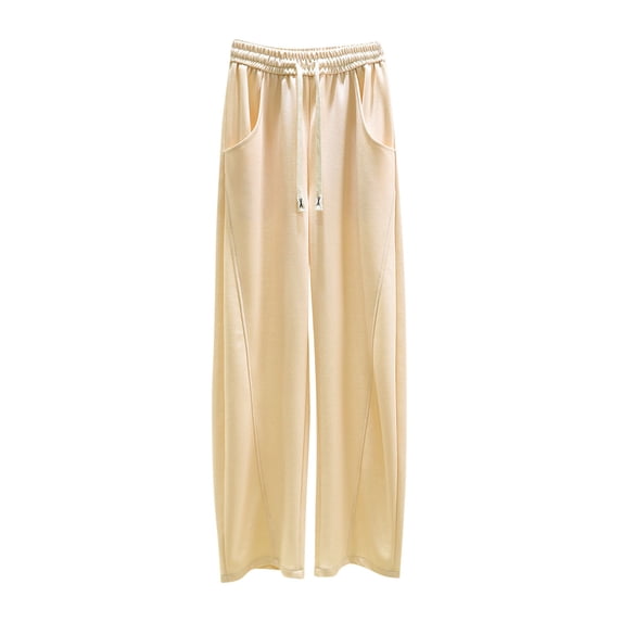 UTSJKR Women's Baggy Sweatpants with Pockets Drawstring High Waist Straight Leg Long Pants Solid Loose Fit Trousers Joggers Pants Beige L