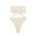 thumbnail image 1 of UTSJKR Women's Bandeau Bikini Sets Two Piece Swimsuit Strapless High Cut Bandeau Bikini Lace Up Bathing Suit Ribbed Bikini Set Beige M, 1 of 6