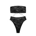 thumbnail image 1 of UTSJKR Women's Bandeau Bikini Sets Two Piece Swimsuit Strapless High Cut Bandeau Bikini Lace Up Bathing Suit Ribbed Bikini Set Black M, 1 of 6