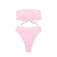 thumbnail image 1 of UTSJKR Women's Bandeau Bikini Sets Two Piece Swimsuit Strapless High Cut Bandeau Bikini Lace Up Bathing Suit Ribbed Bikini Set Pink M, 1 of 6