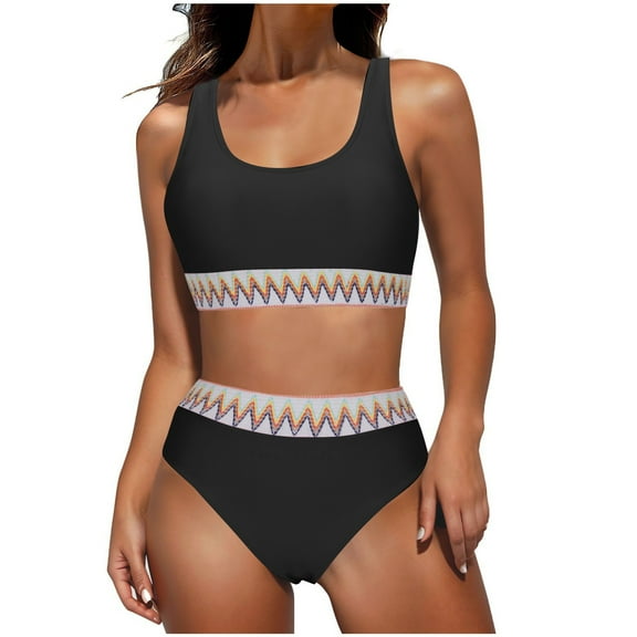 UTSJKR Women's Bikini Sets High Waisted Two Piece Sporty Swimsuits Beach Fashion High Cut Tummy Control Bathing Suits Black XXL