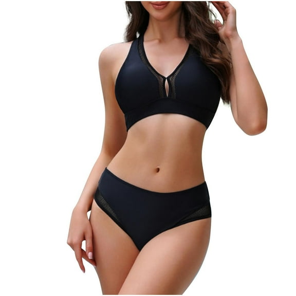 UTSJKR Women's Bikini Swimsuits Plus Size Trendy Bikini Bathing Suits Sexy Halter String Cheeky Two Piece Swimwear Set Black 4-6