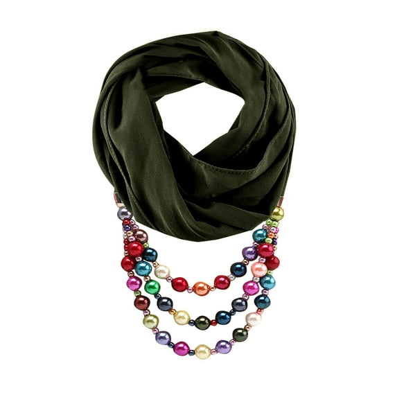 UTSJKR Women's Bohemian Chiffon Scarf Necklace Retro Ethnic Crystal Bead Jewelry Pendant Accessory Infinity Scarves Multicolor