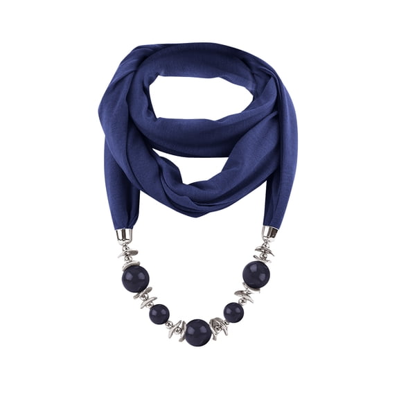 UTSJKR Women's Bohemian Chiffon Scarf Necklace Retro Ethnic Crystal Bead Jewelry Pendant Accessory Infinity Scarves Navy