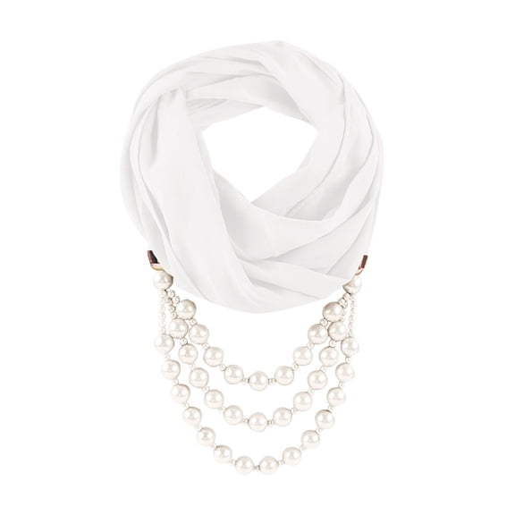 UTSJKR Women's Bohemian Chiffon Scarf Necklace Retro Ethnic Crystal Bead Jewelry Pendant Accessory Infinity Scarves White