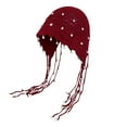 thumbnail image 1 of UTSJKR Women's Boho Handmade Crochet Hat Y2k Pearl Beanie Fashion Hollow Out Summer Travel Cap with Tassel Wine, 1 of 4
