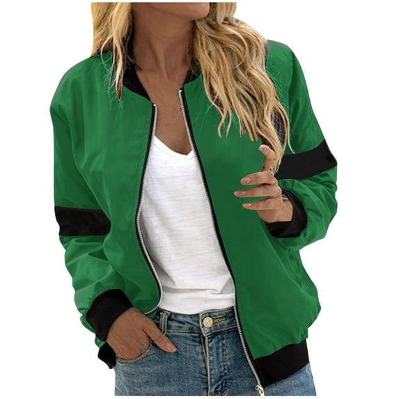 UTSJKR Women's Bomber Jacket 2024 Fashion Solid Color Coat Fall Fashion Lightweight Zip Up Long Sleeve Outerwear Windbreaker with Pocket Army Green XXL