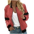 thumbnail image 1 of UTSJKR Women's Bomber Jacket 2024 Fashion Solid Color Coat Fall Fashion Lightweight Zip Up Long Sleeve Outerwear Windbreaker with Pocket Watermelon Red XL, 1 of 5