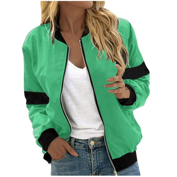 UTSJKR Women's Bomber Jacket 2024 Fashion Solid Color Coat Fall Fashion Lightweight Zip Up Long Sleeve Outerwear Windbreaker with Pocket Army Green S